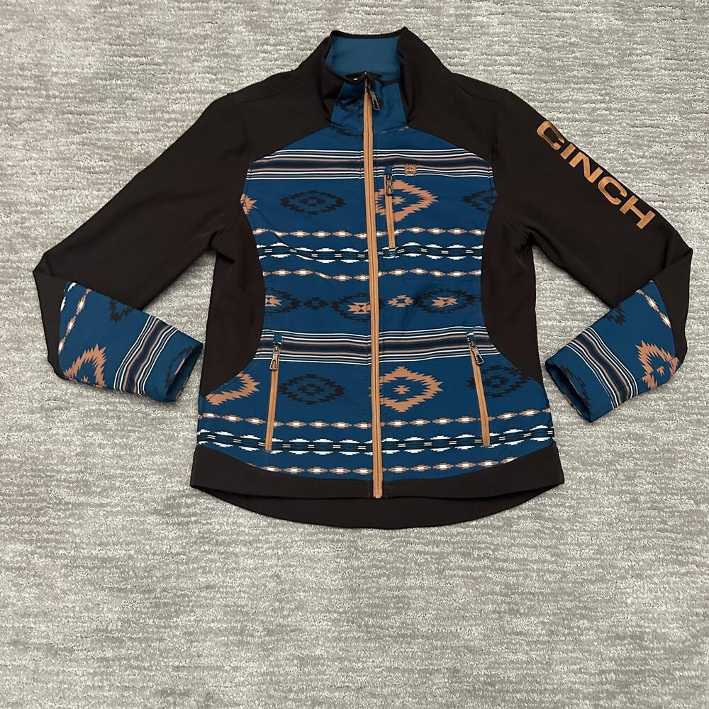 Cinch Jacket Womens Medium Blue Aztec Softshell Full Zip Western Conceal Carry